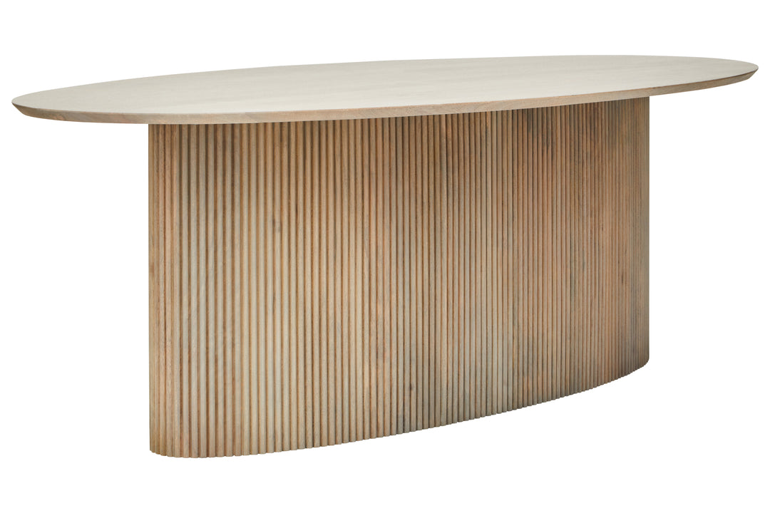 Thrush Mango Wood Grey Finish Ridge Detail Oval Dining Table