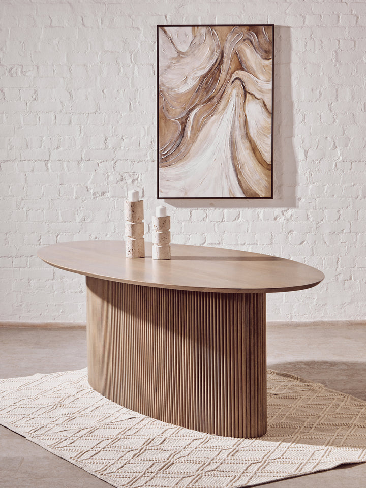 Thrush Mango Wood Grey Finish Ridge Detail Oval Dining Table