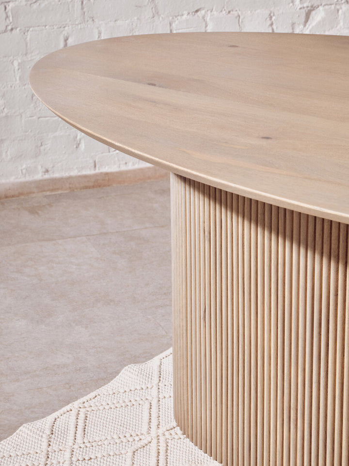 Thrush Mango Wood Grey Finish Ridge Detail Oval Dining Table