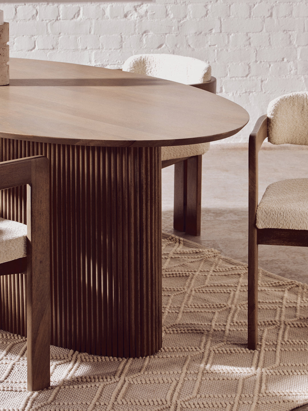 Thrush Mango Wood Grey Finish Ridge Detail Oval Dining Table