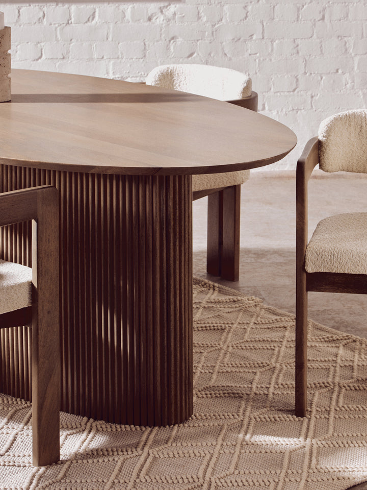 Thrush Mango Wood Grey Finish Ridge Detail Oval Dining Table