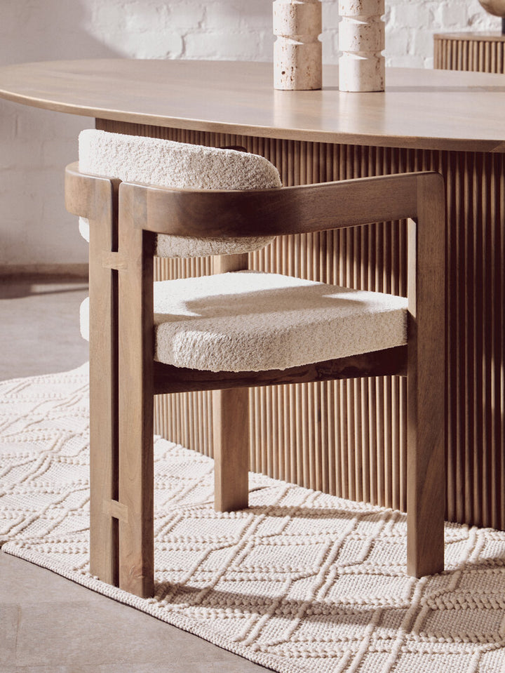 Thrush Mango Wood Grey Finish Ridge Detail Oval Dining Table