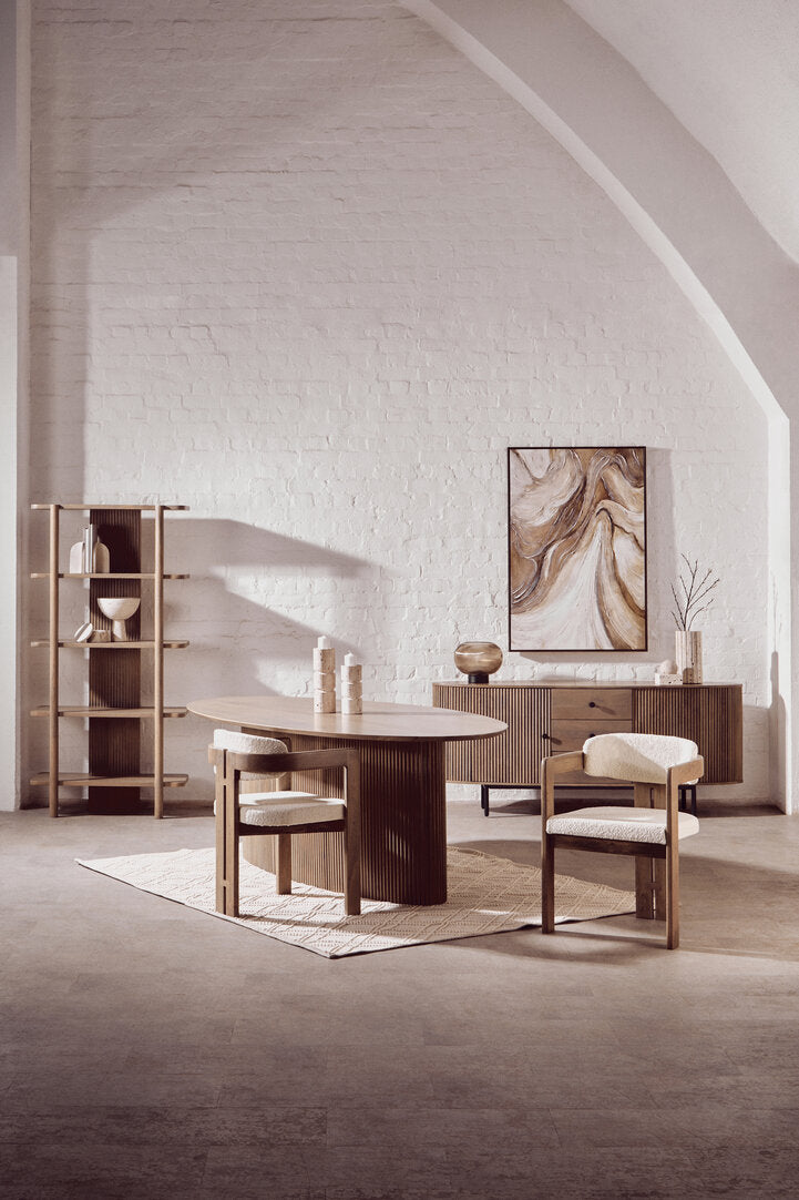 Thrush Mango Wood Grey Finish Ridge Detail Oval Dining Table