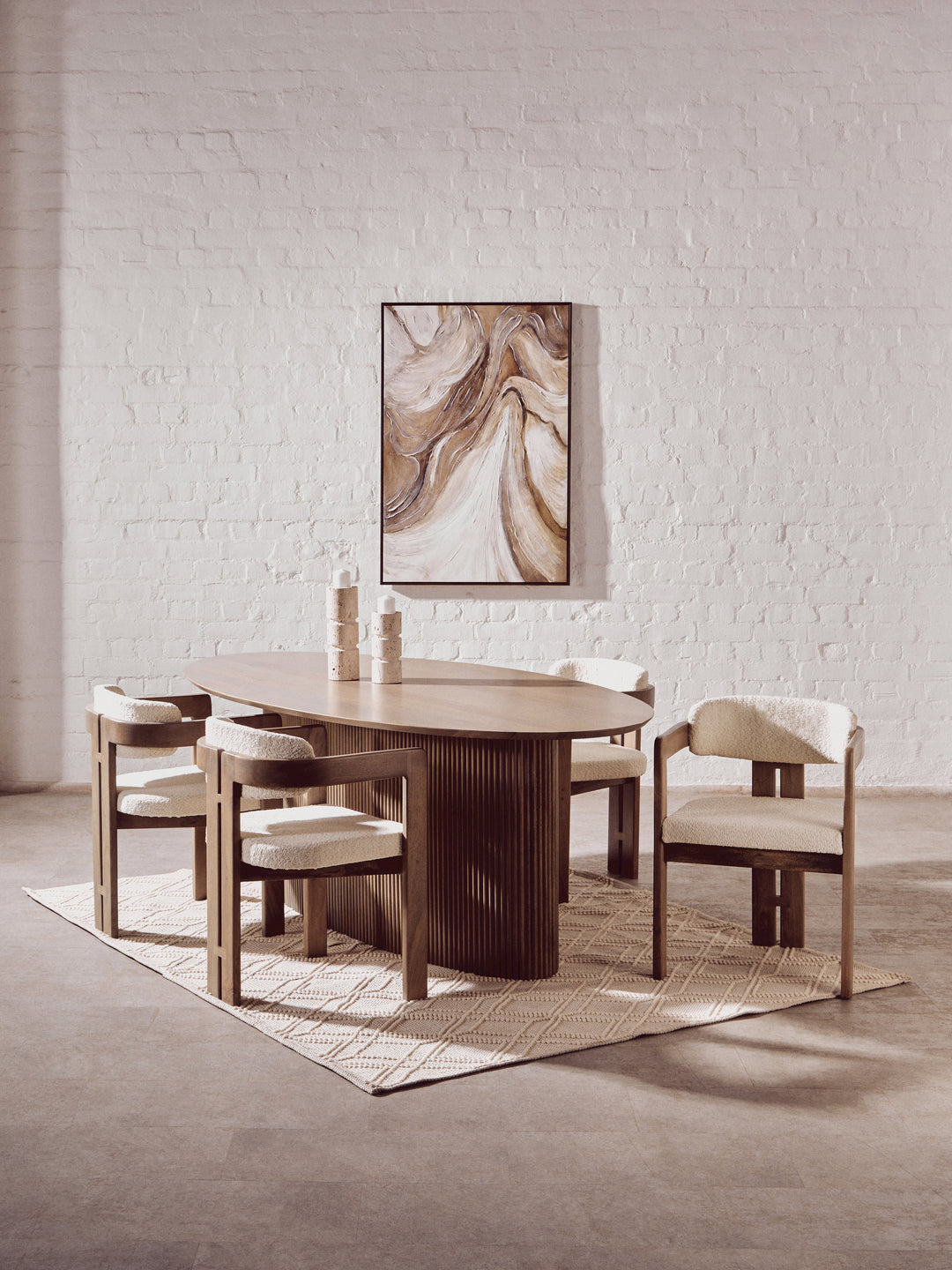 Thrush Mango Wood Grey Finish Ridge Detail Oval Dining Table