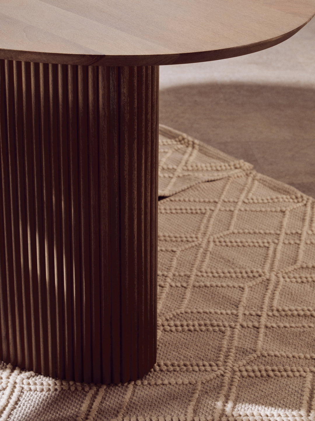 Thrush Mango Wood Grey Finish Ridge Detail Oval Dining Table
