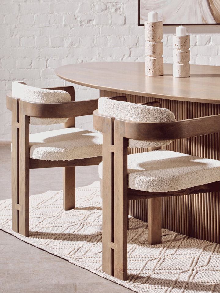 Thrush Mango Wood Grey Finish Ridge Detail Oval Dining Table