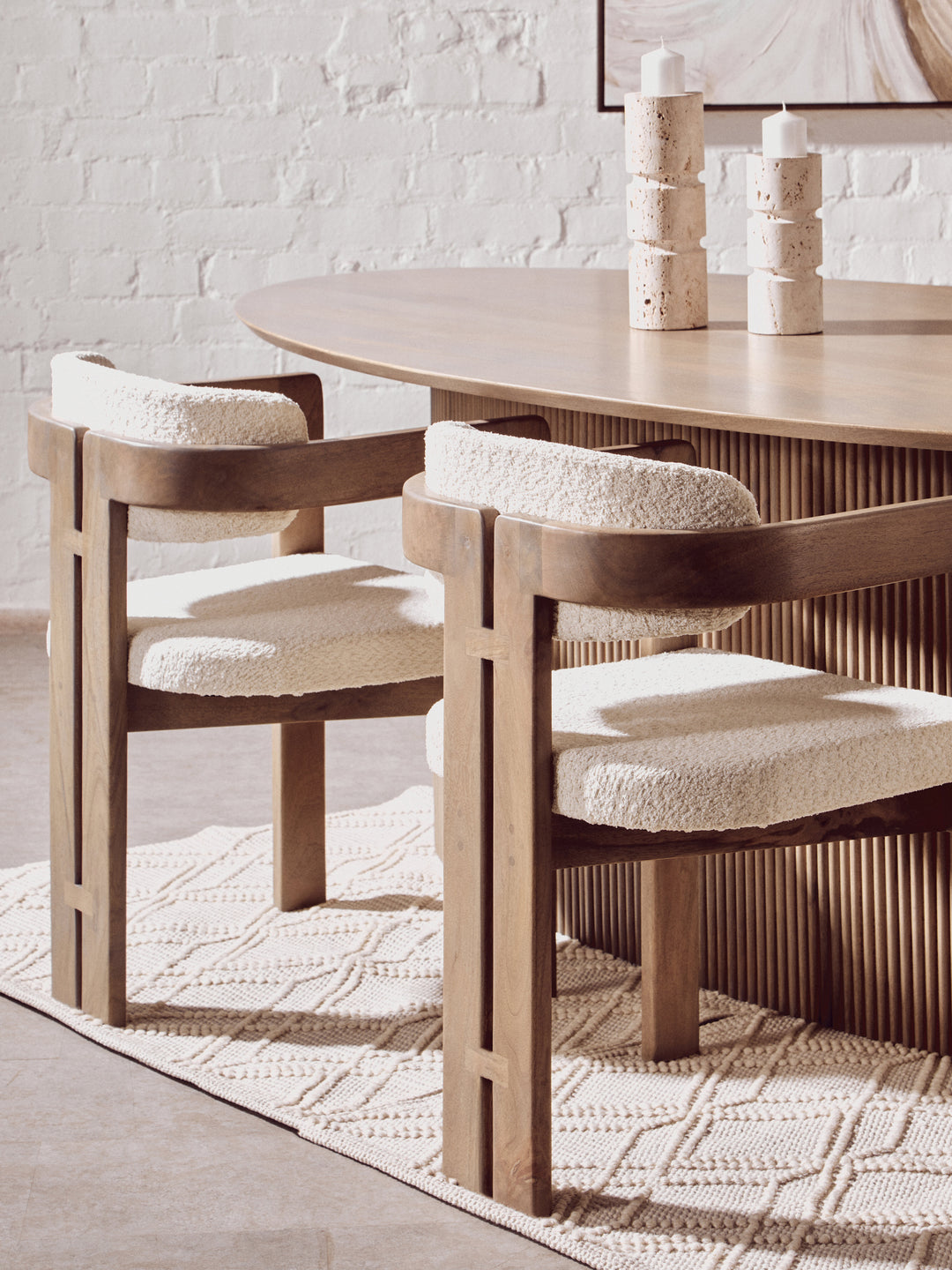Thrush Mango Wood Grey Finish Ridge Detail Oval Dining Table