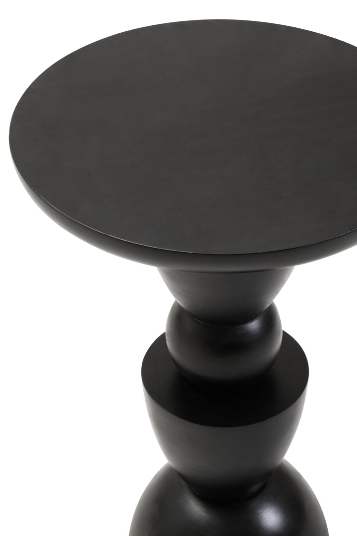 Cuckoo Black Finish Mango Wood Circle Column Detail Side Table