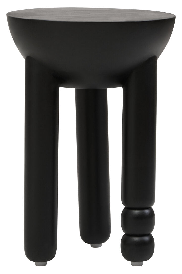 Cuckoo Black Finish Mango Wood Column Detail Round Side Table
