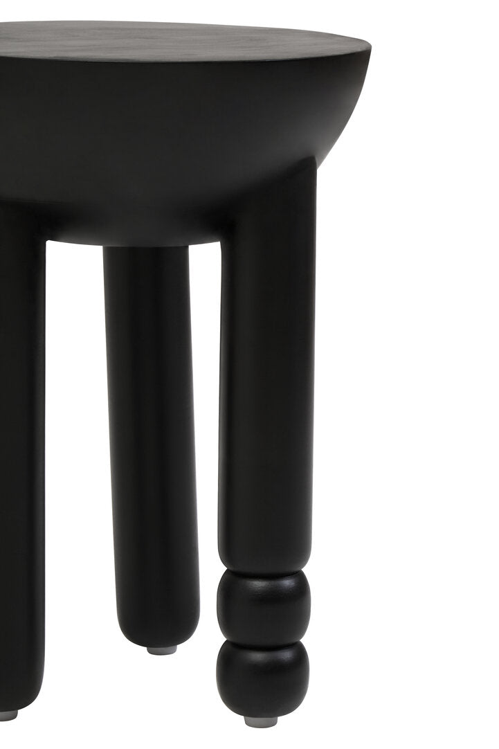 Cuckoo Black Finish Mango Wood Column Detail Round Side Table