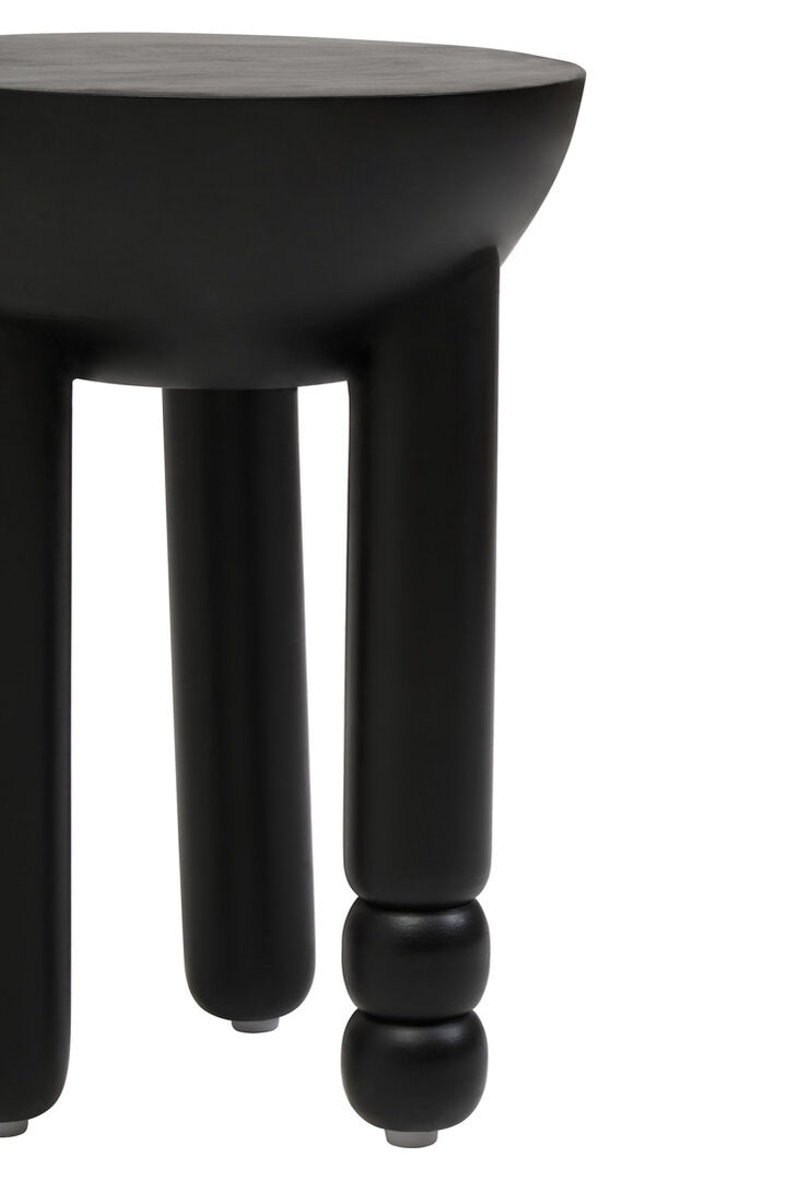 Cuckoo Black Finish Mango Wood Column Detail Round Side Table