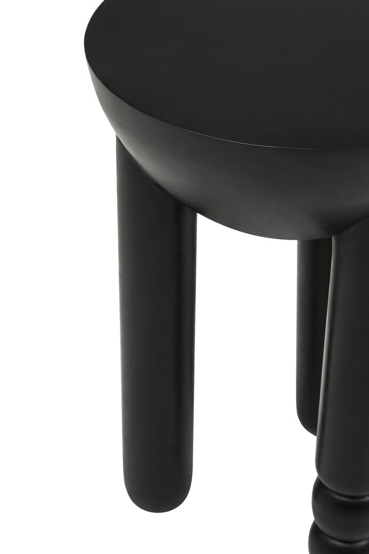 Cuckoo Black Finish Mango Wood Column Detail Round Side Table