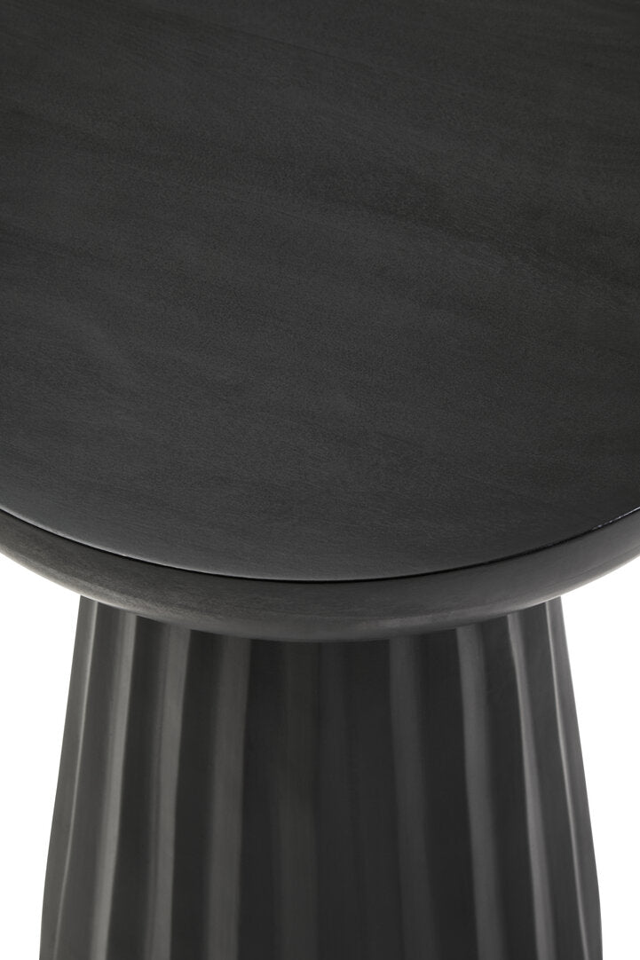 Cuckoo Black Finish Mango Wood Carved Ridge Side Table