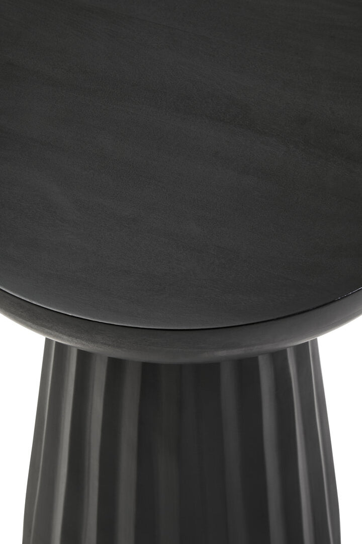 Cuckoo Black Finish Mango Wood Carved Ridge Side Table