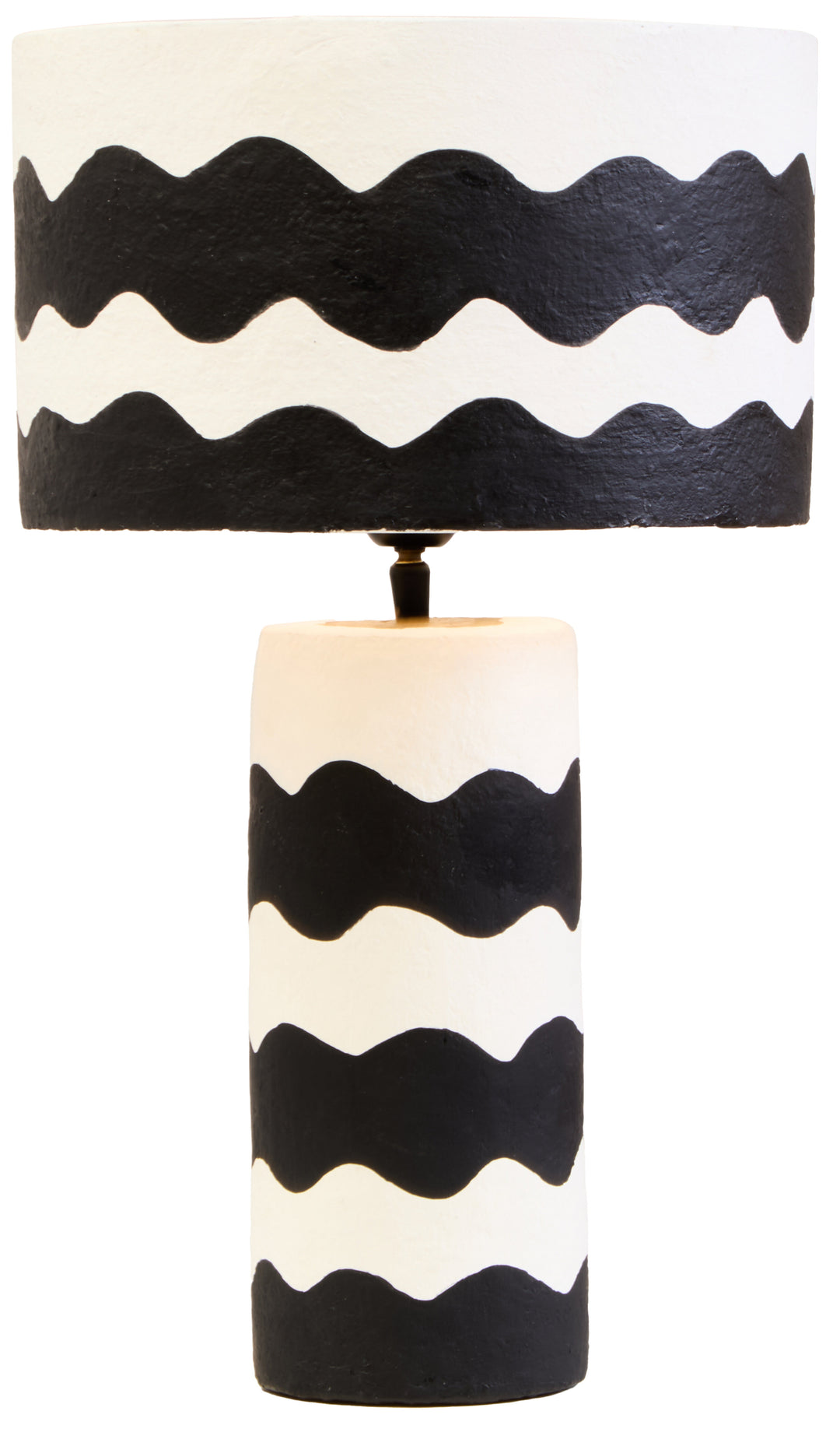 Thrush 50cm Black And White Curved Stripe Papier Mache Table Lamp