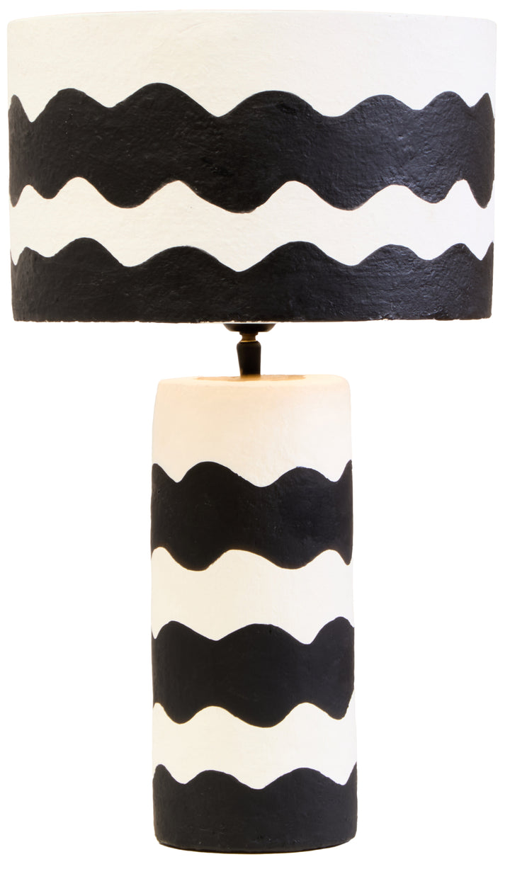 Thrush 50cm Black And White Curved Stripe Papier Mache Table Lamp