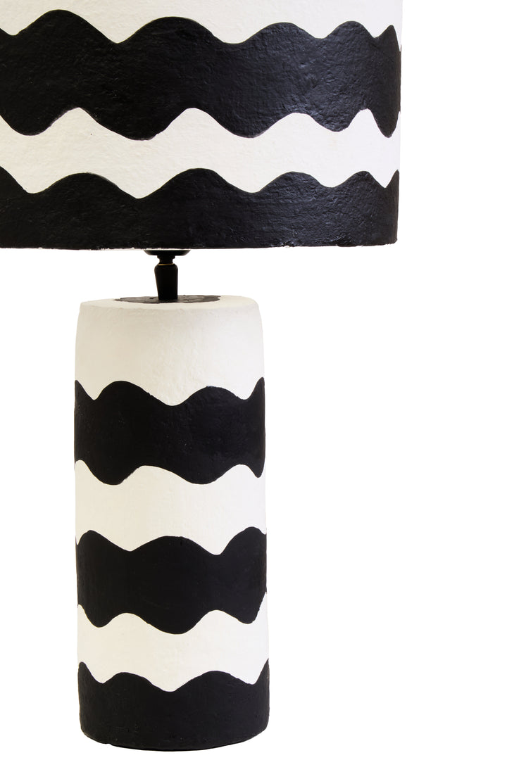 Thrush 50cm Black And White Curved Stripe Papier Mache Table Lamp