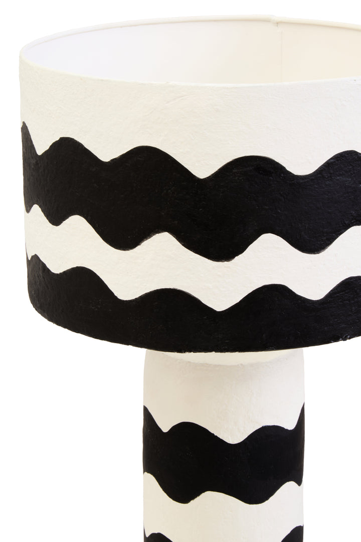 Thrush 50cm Black And White Curved Stripe Papier Mache Table Lamp