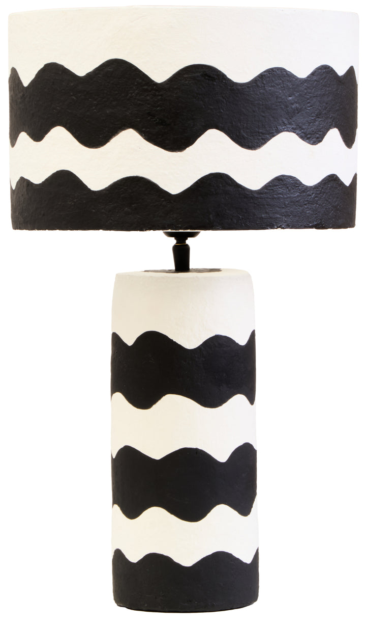 Thrush 50cm Black And White Curved Stripe Papier Mache Table Lamp