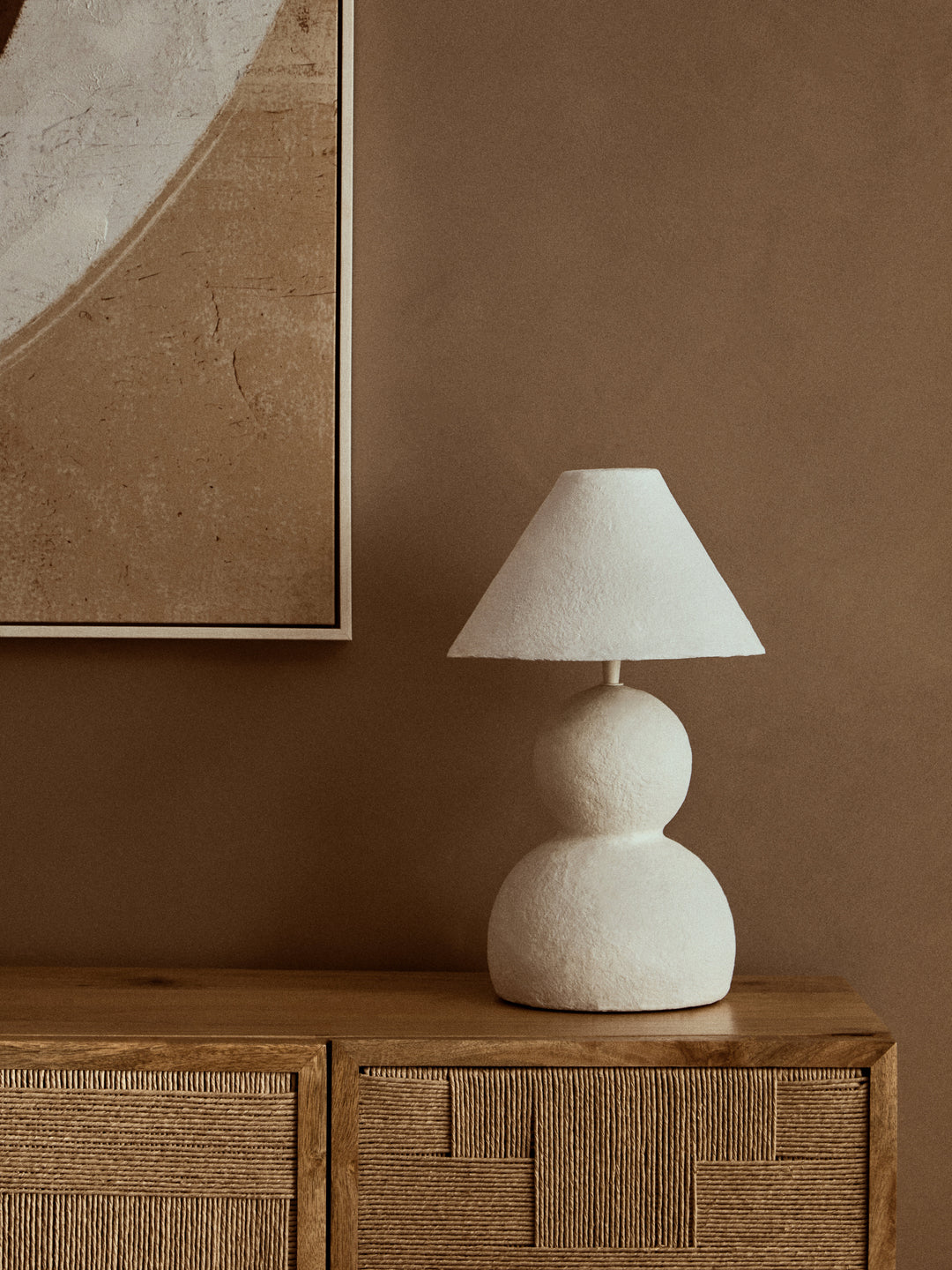Thrush 44cm White Papier Mache Table Lamp