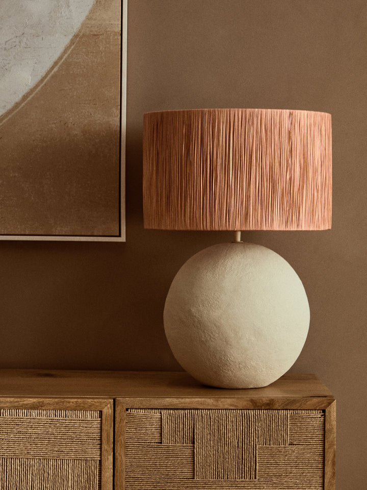 Thrush 58cm Natural Papier Mache Table Lamp With Rust Raffia Shade