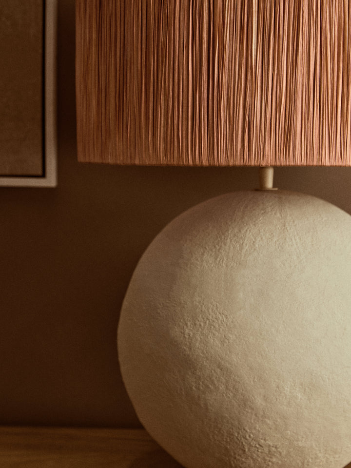 Thrush 58cm Natural Papier Mache Table Lamp With Rust Raffia Shade