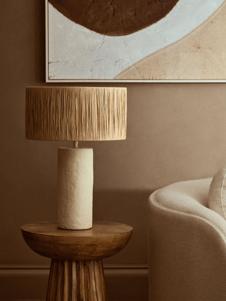 Thrush 51cm Natural Papier Mache Table Lamp With Natural Raffia Shade
