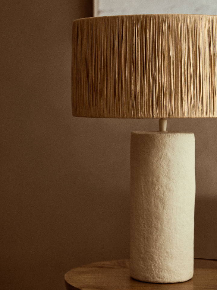 Thrush 51cm Natural Papier Mache Table Lamp With Natural Raffia Shade