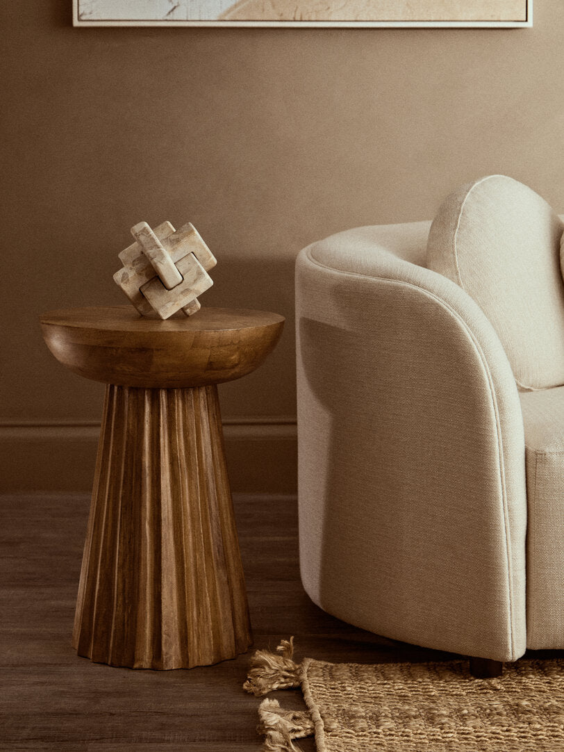 Cuckoo Natural Mango Wood Carved Ridge Side Table