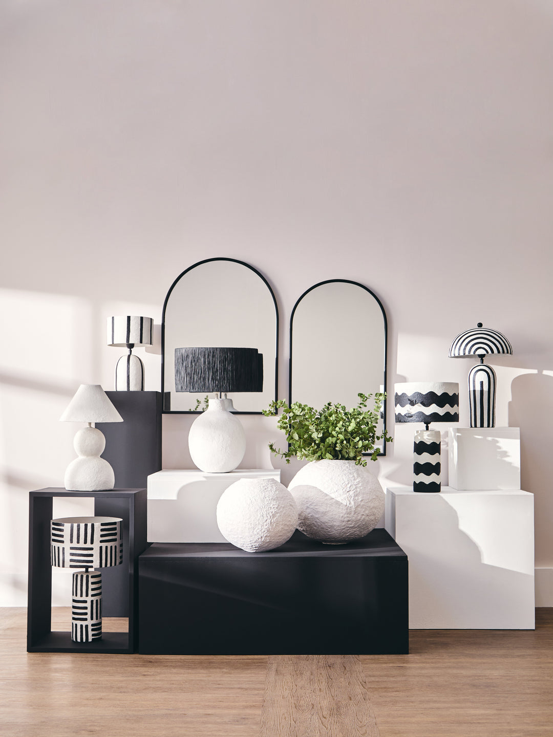 Thrush 50cm Black And White Stripe Table Lamp With Dome Shade