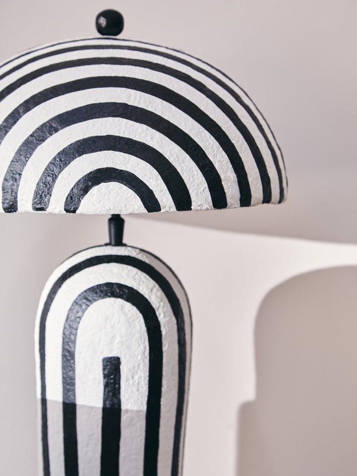 Thrush 50cm Black And White Stripe Table Lamp With Dome Shade