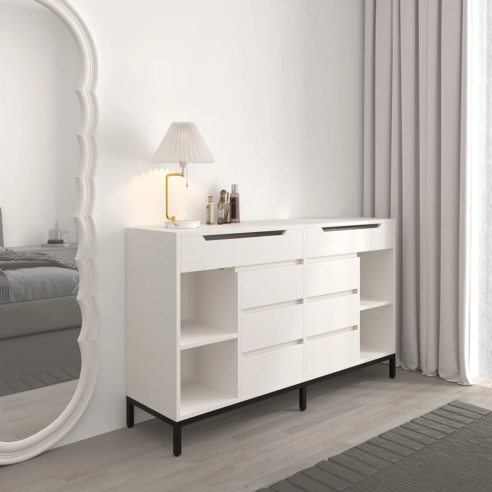 Modern White Double Dresser with Flip-Top Mirrors
