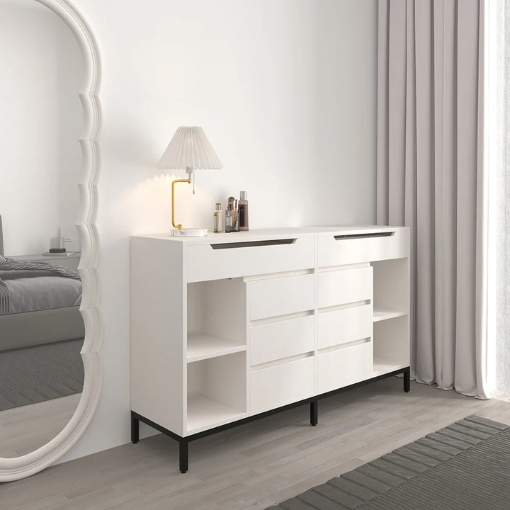 Modern White Double Dresser with Flip-Top Mirrors