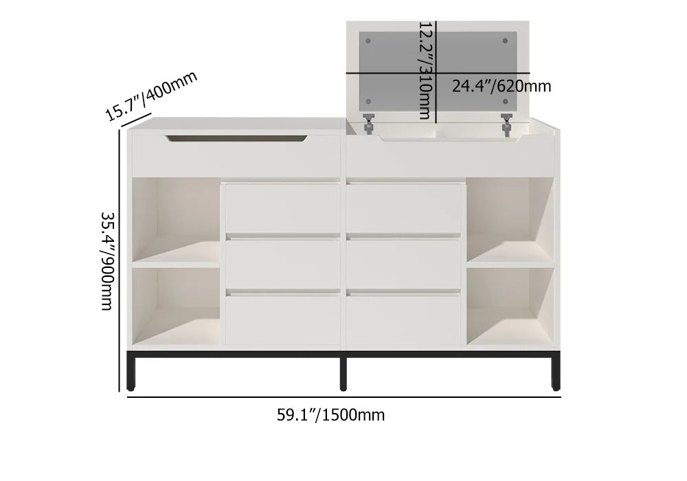 Modern White Double Dresser with Flip-Top Mirrors
