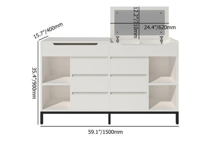 Modern White Double Dresser with Flip-Top Mirrors