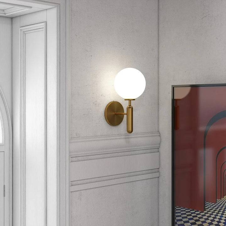 Decorica White and Gold LED Glass Globe Indoor Wall Sconce