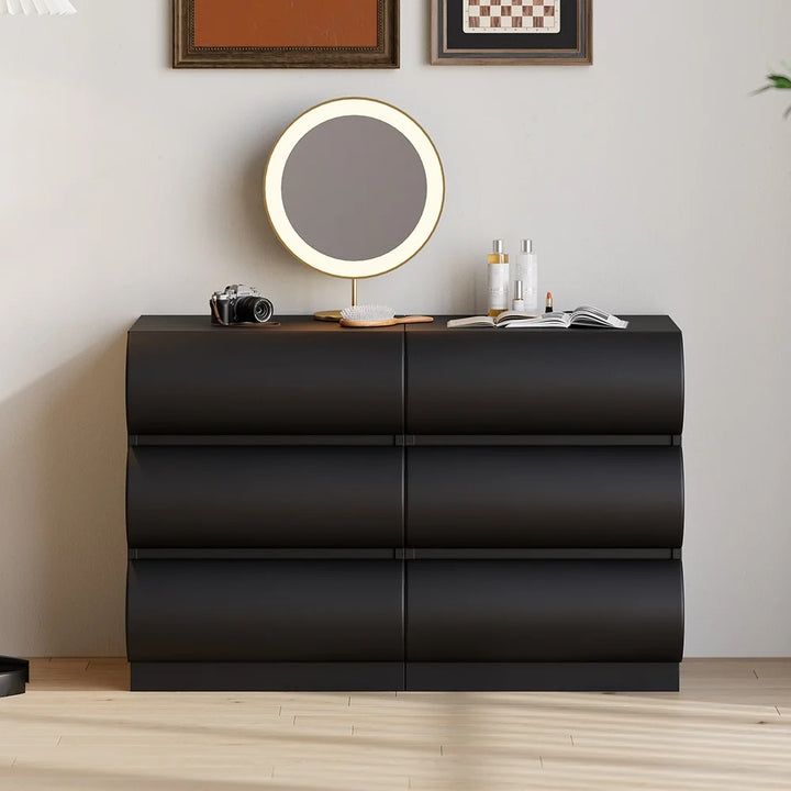 Humpy Leather Black 6-Drawer Dresser Chest