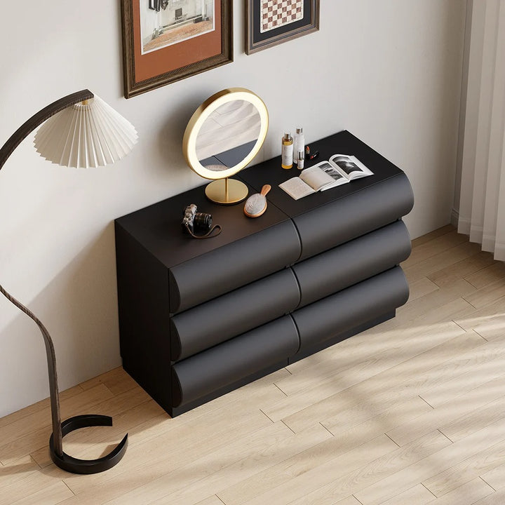 Humpy Leather Black 6-Drawer Dresser Chest