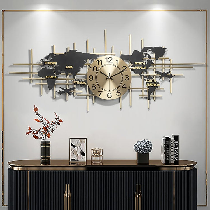 World Map Large Metal Wall Clock Decor_960mm