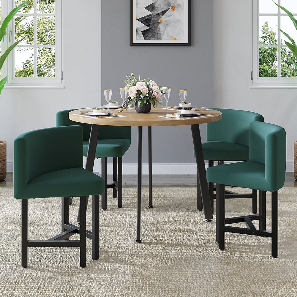 Round Small Dining Table Set Nesting with Upholstered 4 Chairs