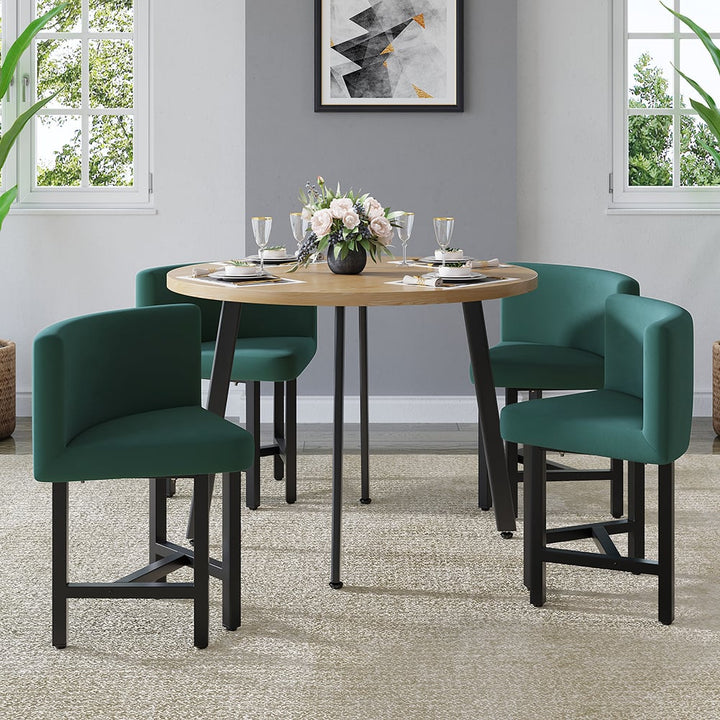 Round Small Dining Table Set Nesting with Upholstered 4 Chairs