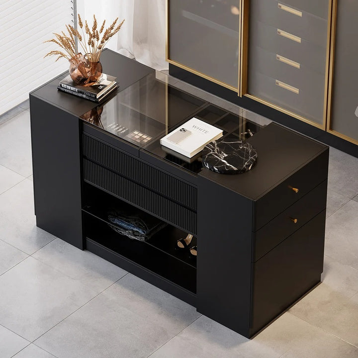 Dark Dresser Walk-in Closet with Glass Top