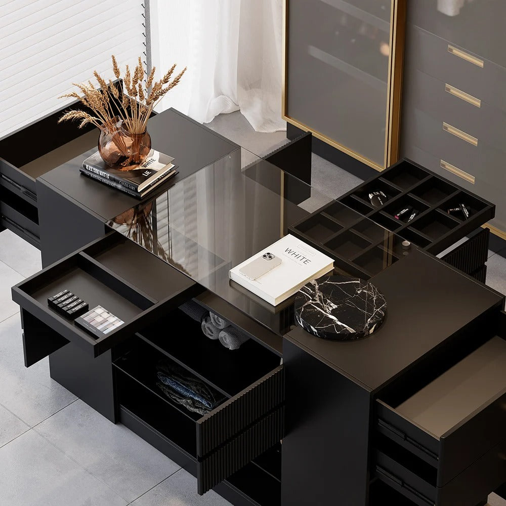 Dark Dresser Walk-in Closet with Glass Top