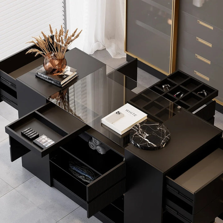 Dark Dresser Walk-in Closet with Glass Top