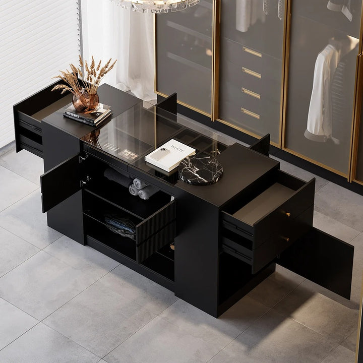 Dark Dresser Walk-in Closet with Glass Top