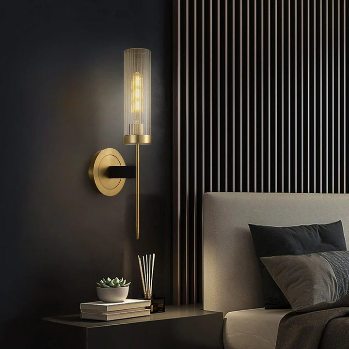 Modern Minimalist 1-Light Cylinder Clear Ribbed Glass Shade