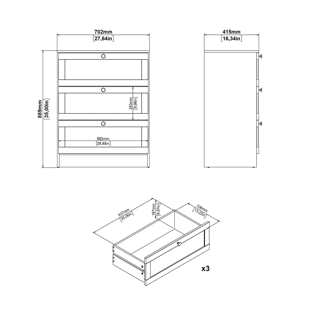 Brande Chest with 3 Frame Drawers in White