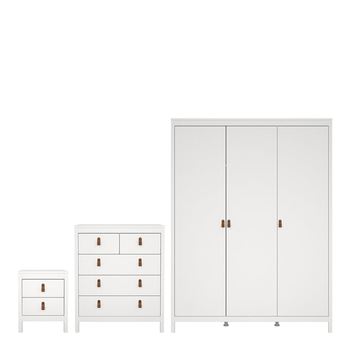 Barcelona Package - Bedside Table 2 Drawers + Chest 5 Drawers + Wardrobe with 2 Doors in White
