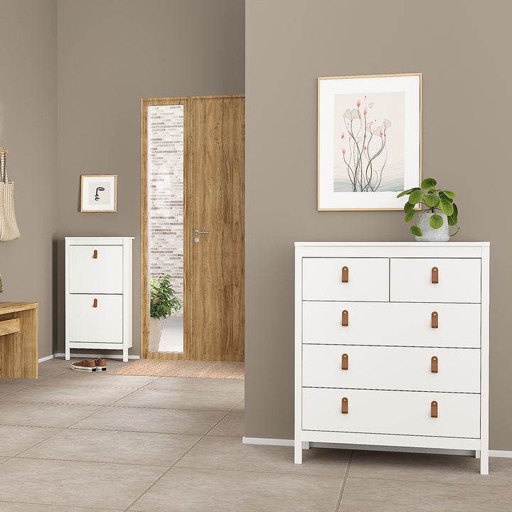 Barcelona Package - Bedside Table 2 Drawers + Chest 5 Drawers + Wardrobe with 2 Doors in White