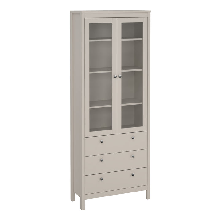 Barcelona China Cabinet 2 Glass Doors with 3 Drawers in Cashmere